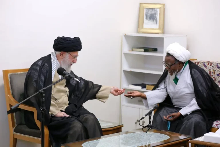 Iran’s Supreme Leader, Ayatollah Seyyed Ali Khamenei (L) has met with prominent Nigerian Shia cleric Sheikh Ibrahim Zakzaky (R) on October 14, 2023 [@khamenei_ir/X]