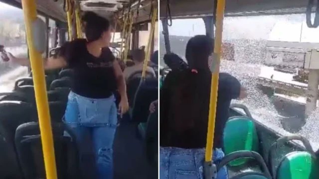 Mulher quebra vidro de ônibus no Rio de Janeiro devido a falha no ar-condicionado durante onda de calor