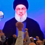 Hassan Nasrallah, líder do Hezbollah libanês, discursa a apoiadores xiitas, com transmissão em uma mesquita em Beirute, em 3 de novembro de 2023 [AFP/Getty Images]