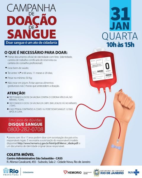 Secretaria de Cidadania promove dia de coleta de sangue na sede da Prefeitura do Rio de Janeiro

