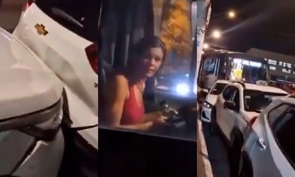 Mulher embriagada bate em taxi empurrando o carro contra outros três veículos. Foto: reprodução