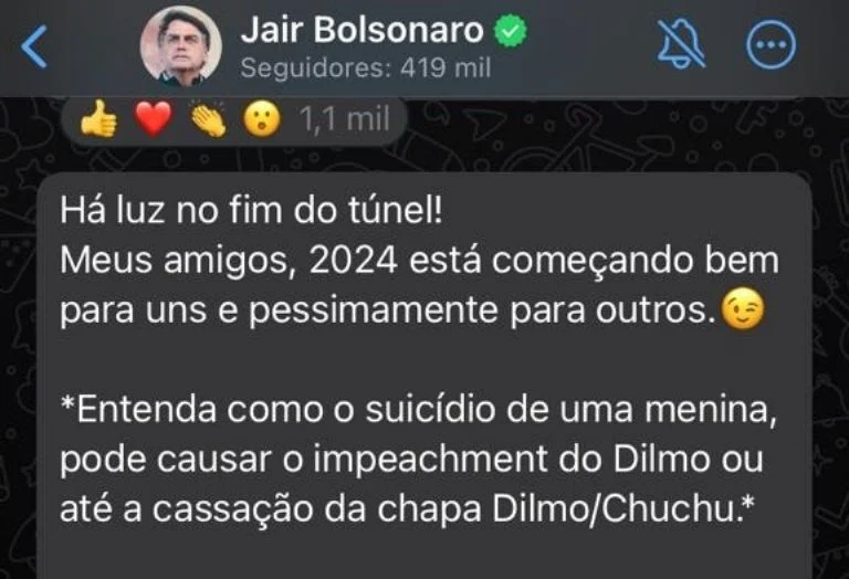 Reprodução/Canal Jair Bolsonaro no WhatsApp
