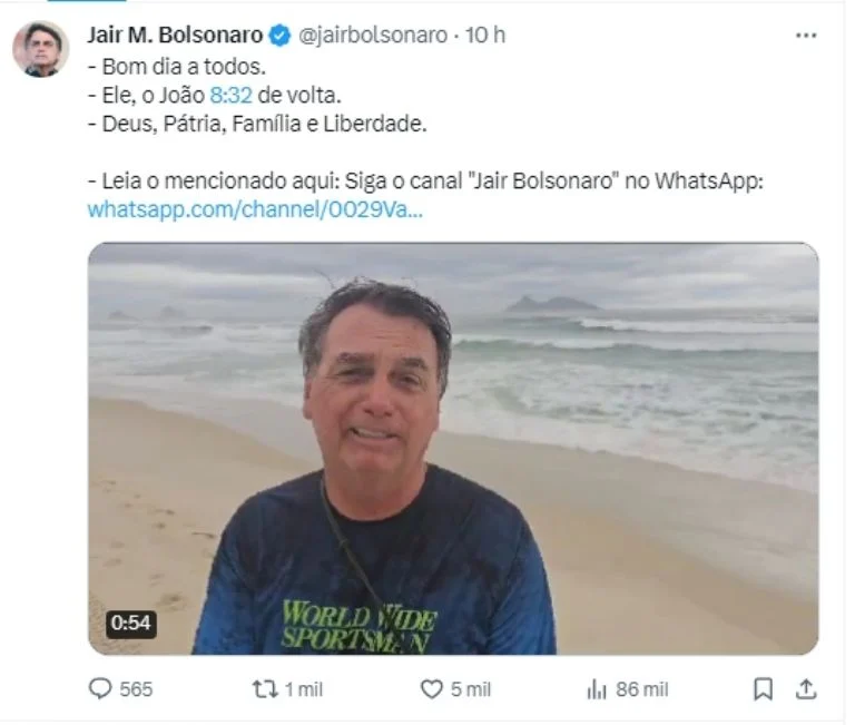 Reprodução/X Jair Bolsonaro
