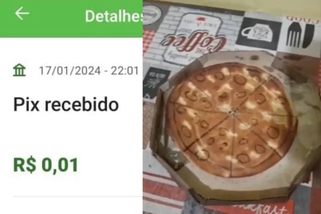 Pizzaria entrega pizza de papelão a cliente que fez Pix de um centavo e enviou comprovante falso. Foto: Divulgação