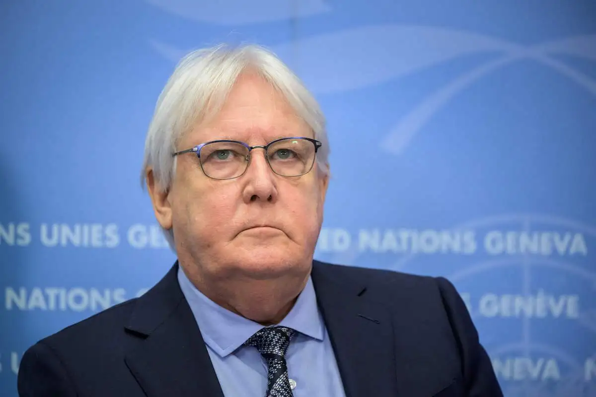 Martin Griffiths, subsecretário-geral das Nações Unidas para Assuntos Humanitários, em 10 de janeiro de 2022 [Fabrice Coffrini/AFP via Getty Images]