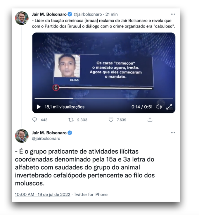 Jair Bolsonaro publicou fake news que associava um suposto membro do PCC a Lula. Foto: Reprodução