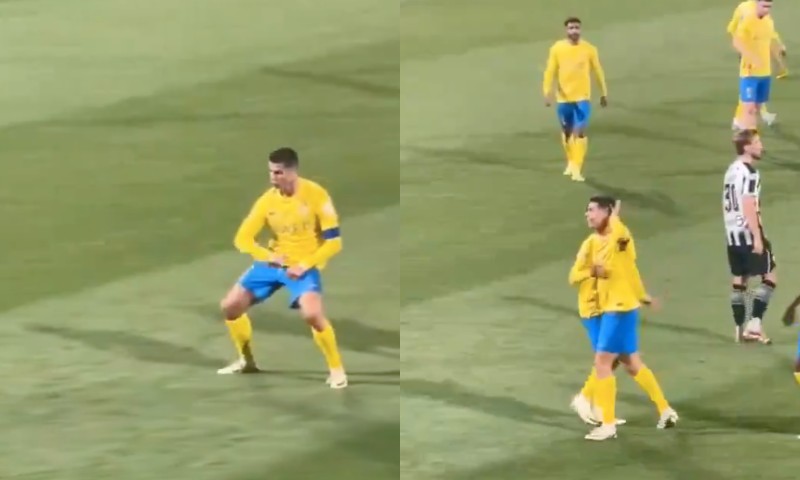 Cristiano Ronaldo faz gesto obsceno. (Foto: Reprodução)