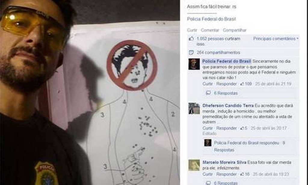 Danilo Mascarenhas Balas postou imagem da caricatura da presidente cravejada de balas Foto: Reprodução Facebook
