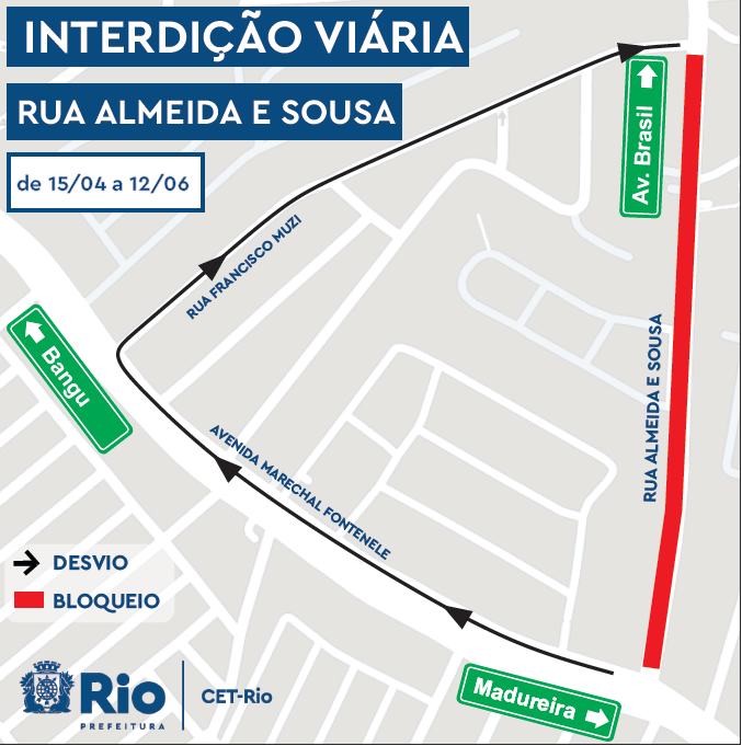 Rua Almeida e Souza, em Magalhães Bastos, terá trecho fechado para obras