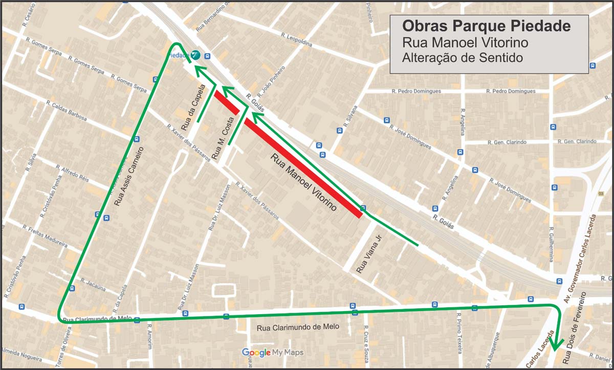 Parque Piedade: esquema de trânsito para a nova etapa da obra na Rua Manoel Vitorino a partir de sábado (04/05)