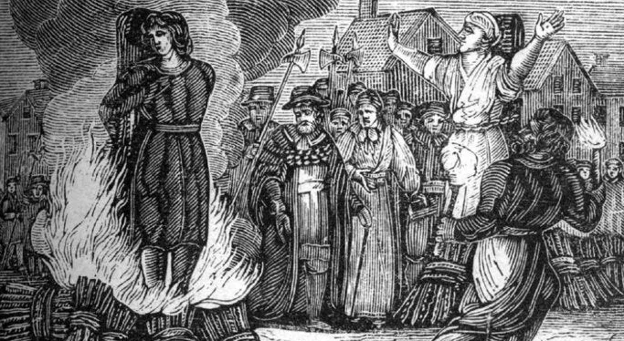 Gravura que registra a Inquisição às bruxas, queimadas como hereges e pecadoras