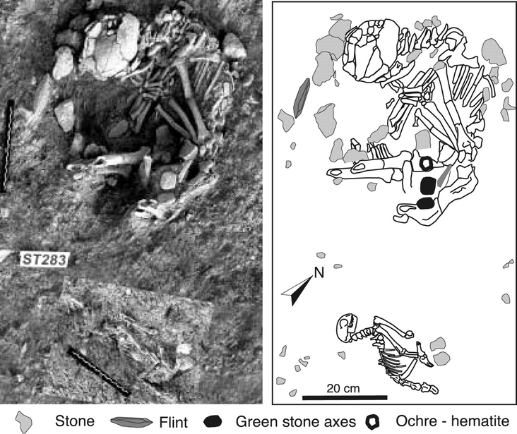 Enterramento de humano e um gato em Shillourokambos, Chipre, há cerca de 9 500 anos. DR
