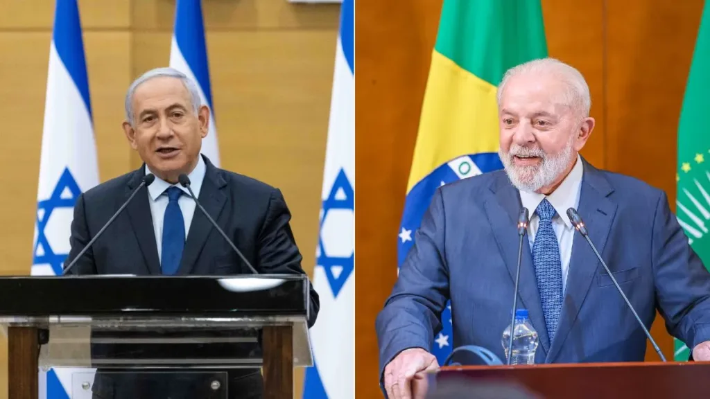 O primeiro-ministro de Israel, Benjamin Netanyahu, e o presidente Lula. Foto: Reprodução