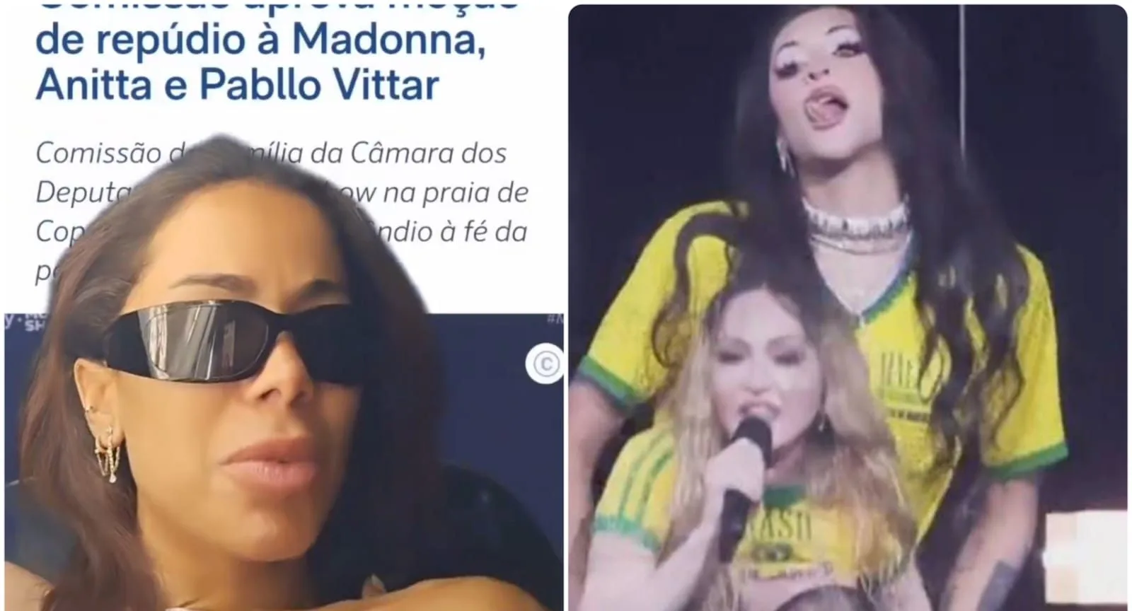 Anitta debocha de bolsonaristas após “moção de repúdio” a ela, Pablo Vittar e Madonna. Fotomontagem