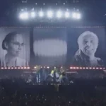 Marina Silva e Gilberto Gil nos telões em show da Madonna. Créditos: Reprodução/X