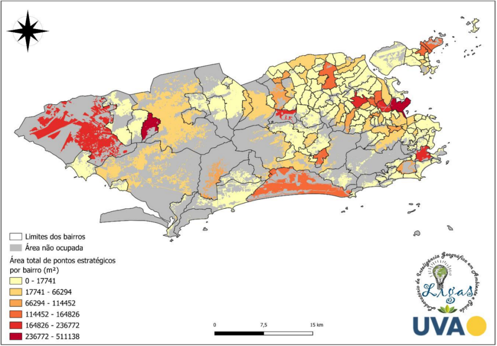 Área total de pontos estratégicos por bairro
