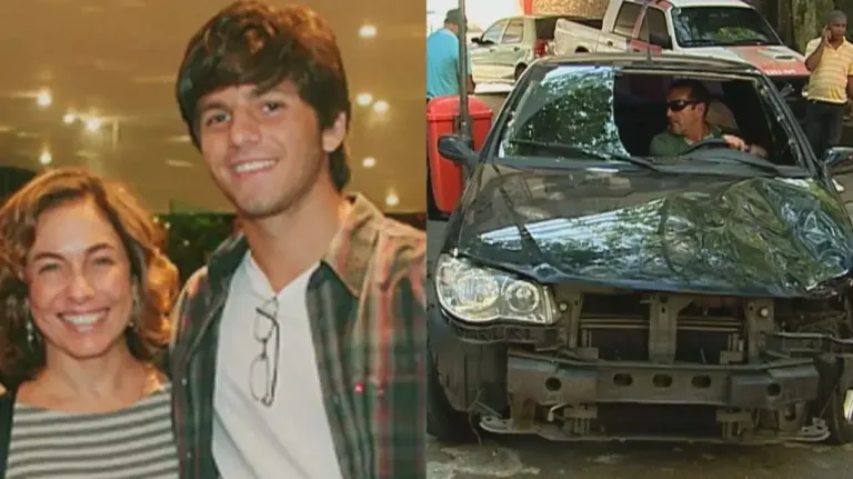 Cissa Guimarães com Rafael Mascarenhas e o carro que o atropelou – Reprodução/TV Globo