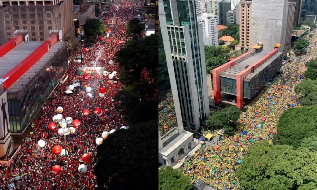 Manifestações de esquerda e de direita na Paulista, em São Paulo. Foto: reprodução