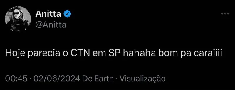 Comentário foi publicado no último domingo, 2, na rede social da cantora. Foto: Reprodução / X
