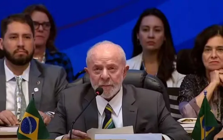 O presidente Lula durante discurso em evento do g20, no Rio de Janeiro — Foto: Reprodução/ Canal Gov