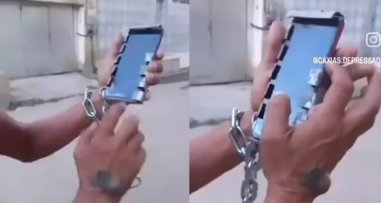 Invenção “tecnológica” para não ter o celular roubado. Foto: Reprodução