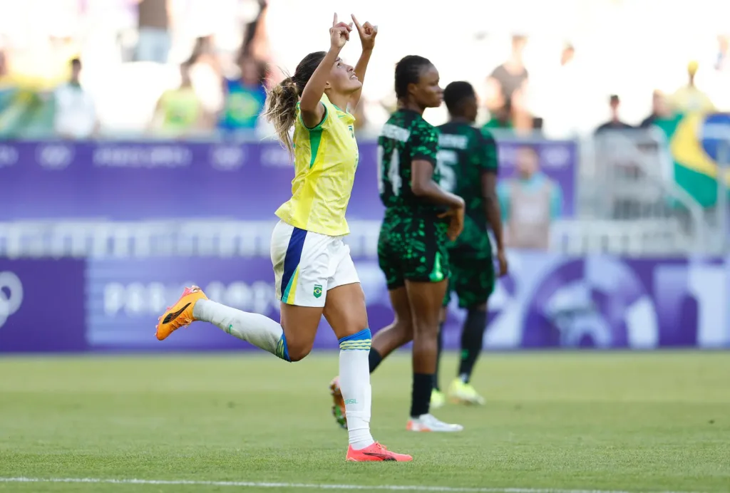 Gabi Nunes comemora gol pela Seleção Brasileira. Foto: Rafael Ribeiro/CBF