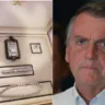 O kit de joias conhecido como “ouro branco” e o ex-presidente Jair Bolsonaro. Foto: Reprodução