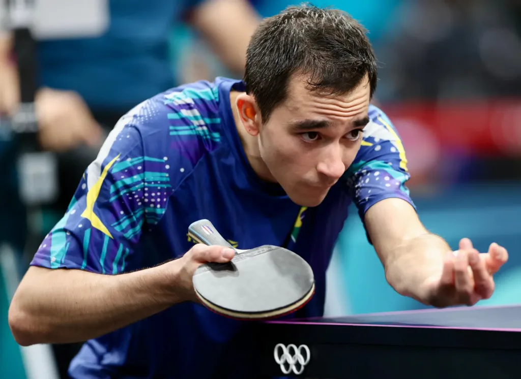 Hugo Calderano, do tênis de mesa, nos Jogos Olímpicos de Paris 2024. FOTO: Gaspar Nóbrega/COB.