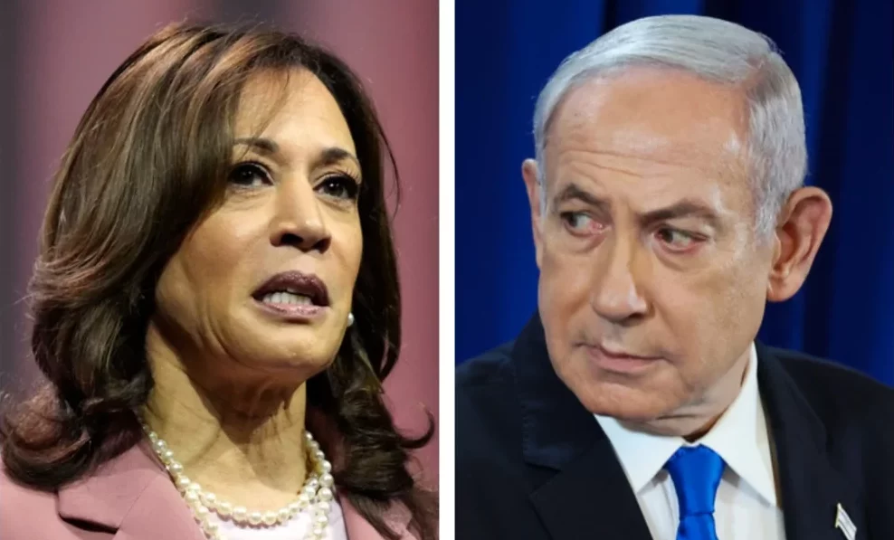 A vice-presidente dos Estados Unidos, Kamala Harris, e o primeiro-ministro de Israel, Benjamin Netanyahu. Foto: Reprodução