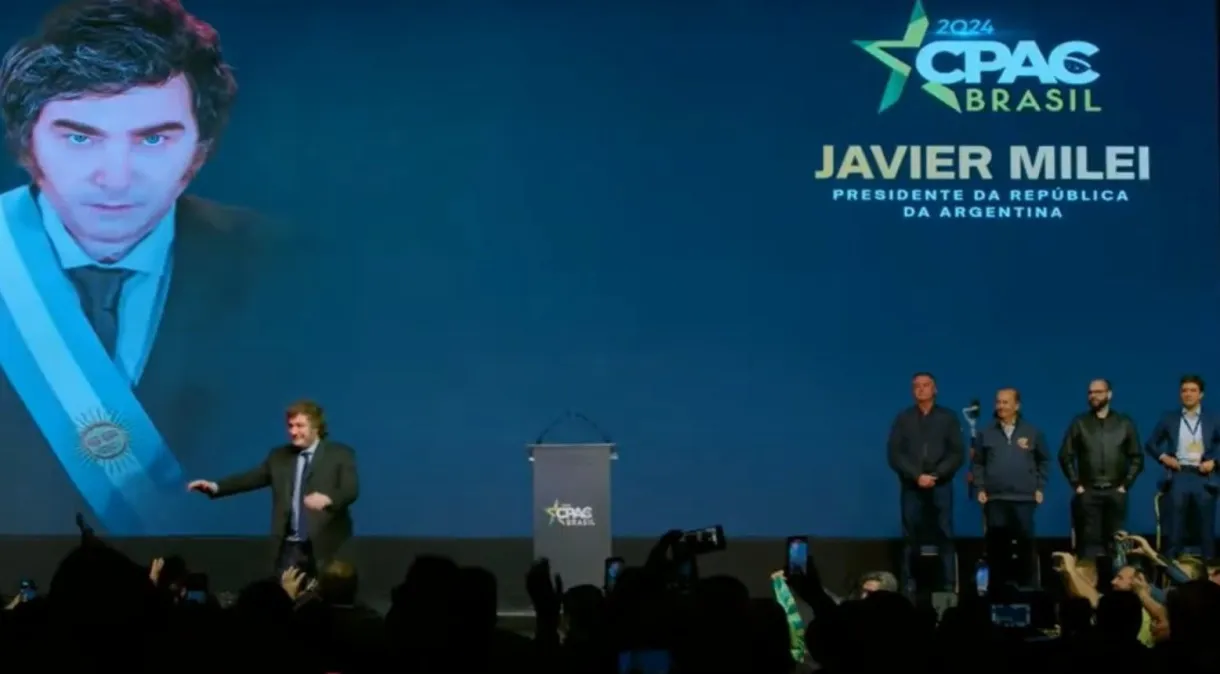 Javier Milei, presidente da Argentina durante discurso no CPAC, em Balneário Camboriú (SP) Reprodução