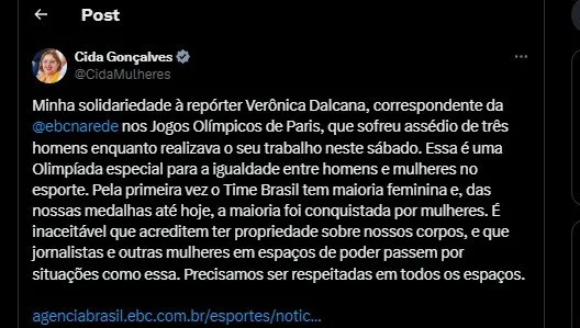 Verônica Dalcanal sofre assédio durante Jogos Olímpicos em Paris. Secom e entidades de jornalismo manifestam apoio à jornalista.