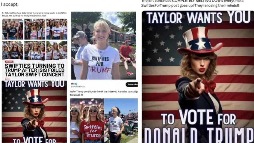 Montagens das publicações de Donald Trump envolvendo Taylor Swift. Foto: Divulgação
