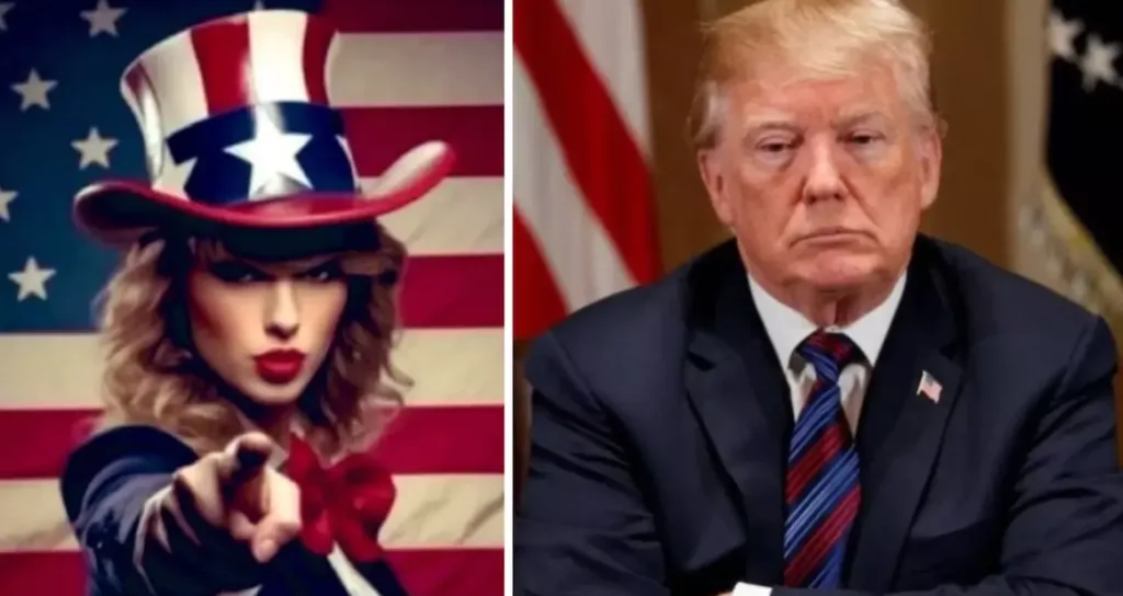 Montagem de Taylor Swift e Donald Trump. Foto: Divulgação