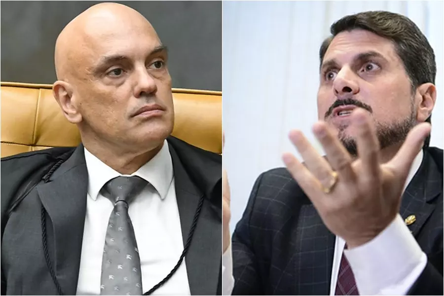 Alexandre de Moraes determinou o bloqueio de 50 milhões de Marcos do Val. Fotomontagem