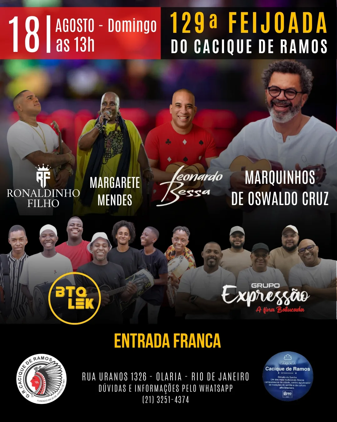 129ª Feijoada do Cacique de Ramos fará Homenagem a Marquinhos de Oswaldo Cruz e à Força do Samba de Raiz