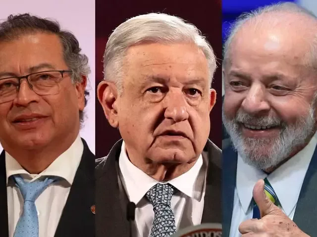 Os presidentes de Colômbia, México e Brasil: Gustavo Petro, López Obrador e Luiz Inácio Lula da Silva. Fotomontagem