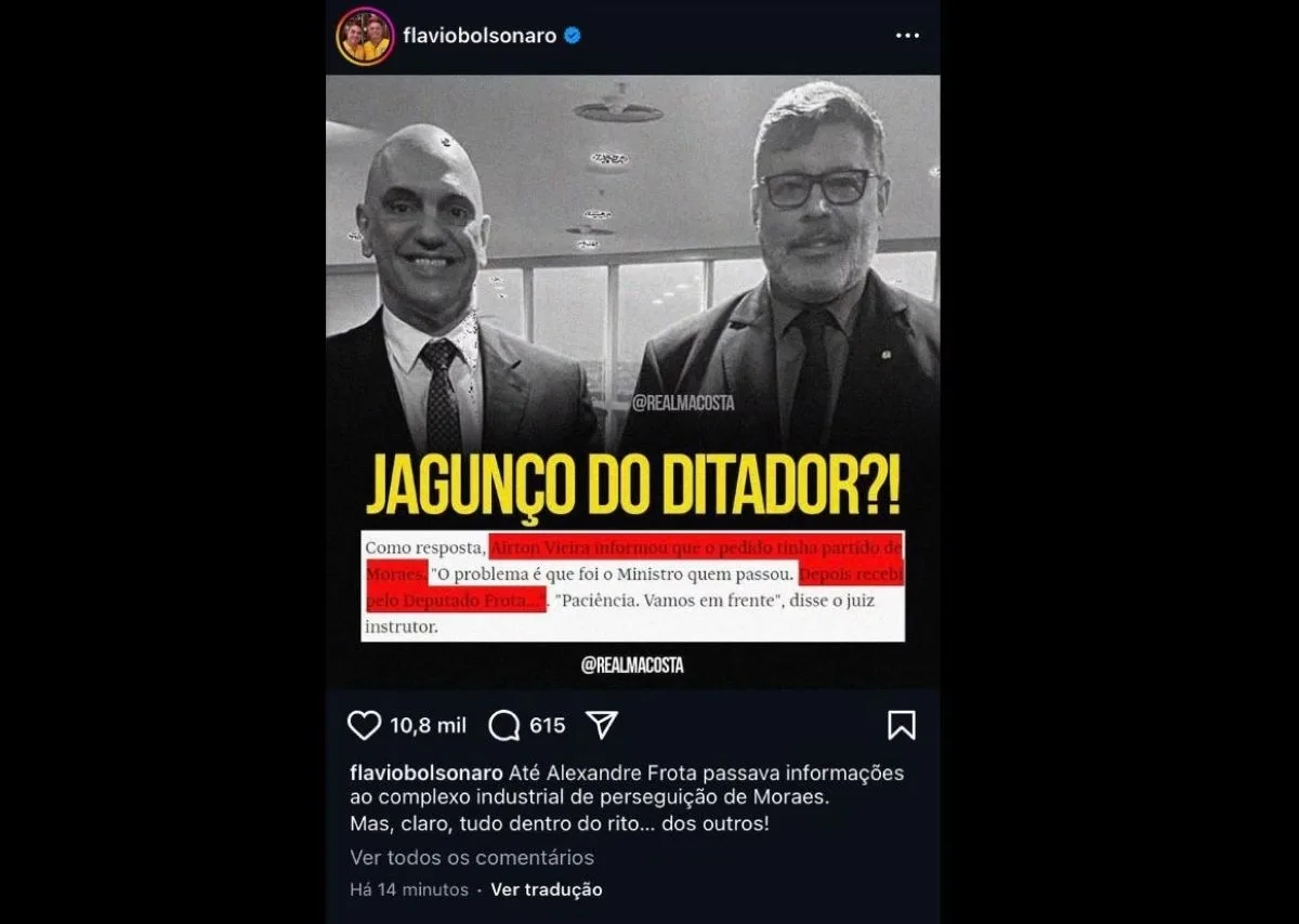 Publicação de Flávio Bolsonaro. Foto: Divulgação