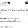 Postagem de Elon Musk no X no qual o bilionário questiona se ninguém quer matar Biden e Kamala. Reprodução