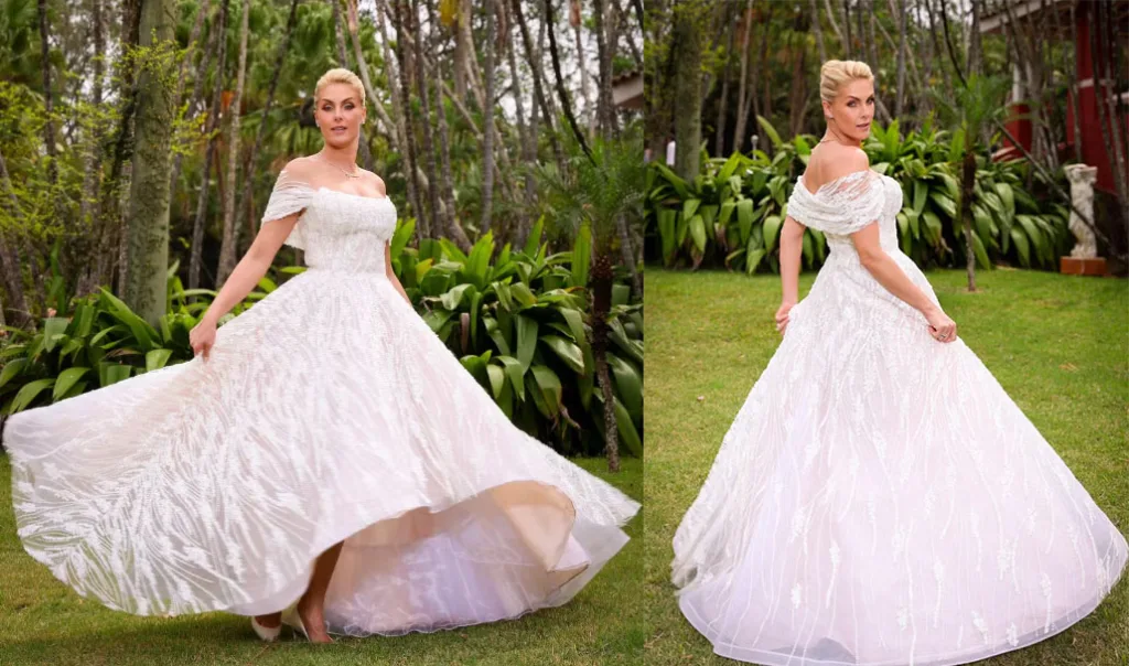 Vestido de Ana Ana Hickmann em sua festa de noivado. Foto: Fotomontagem / Divulgação / Agência Brazil News)