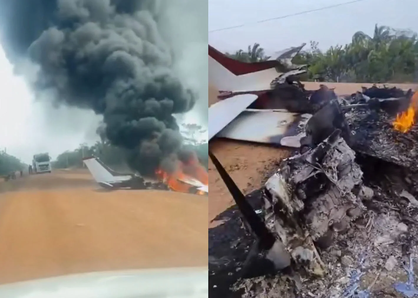 O avião pegando fogo