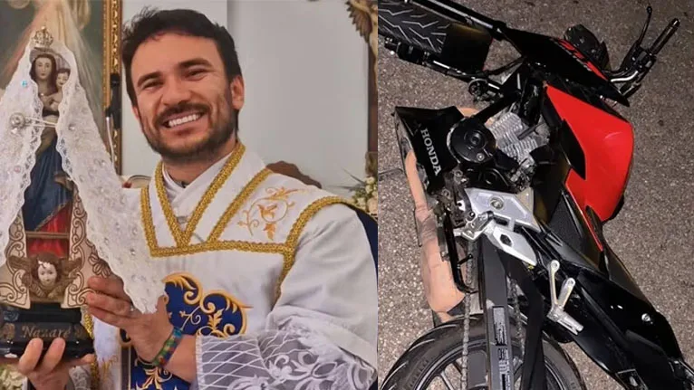 O padre e a moto após o acidente