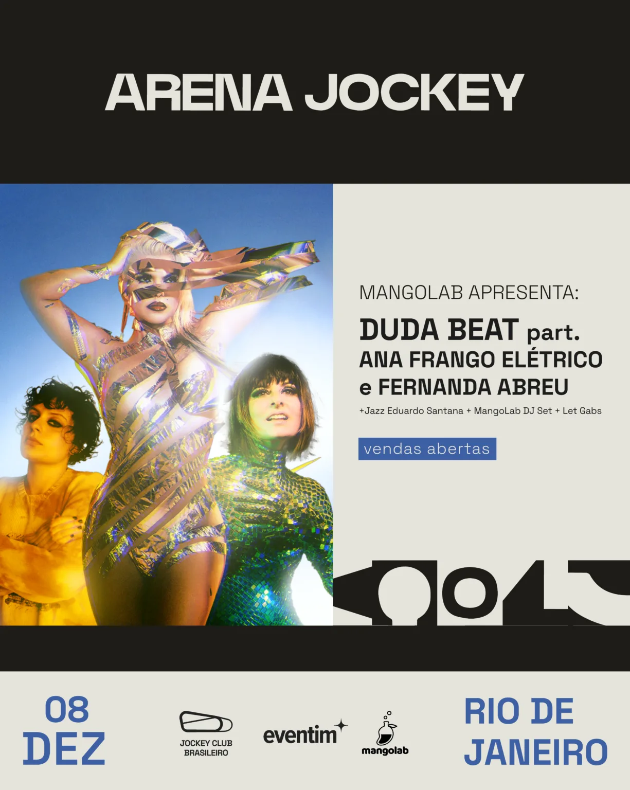 MangoLab apresenta show de Duda Beat com Fernanda Abreu e Ana Frango Elétrico na próxima edição da Arena Jockey, no Rio de Janeiro