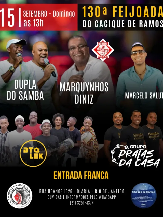 O Cacique de Ramos homenageia seus clientes em mais uma edição da famosa Feijoada com atrações musicais e samba. - Foto: Divulgação