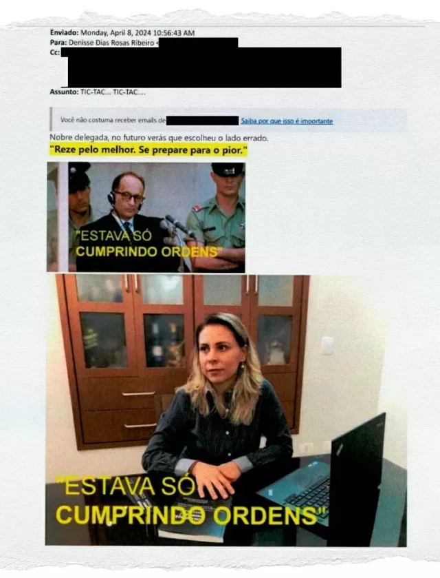 “Reze pelo melhor. Se prepare para o pior”, escreveu criminoso em ameaça a delegada da Polícia Federal. Foto: Reprodução
