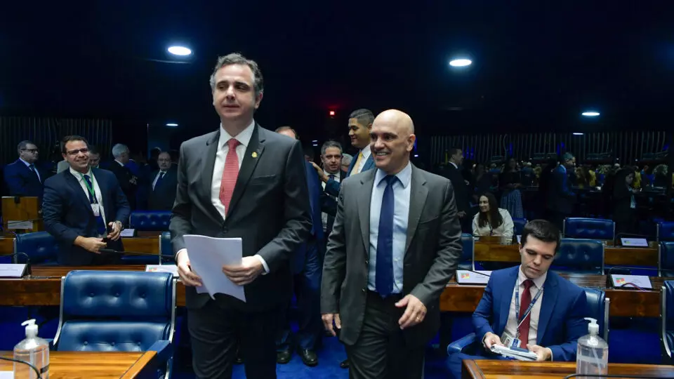 O presidente do Senado Federal, Rodrigo Pacheco (PSD-MG), e o ministro do Supremo Tribunal Federal (STF) Alexandre de Moraes. Foto: Geraldo Magela/Agência Senado