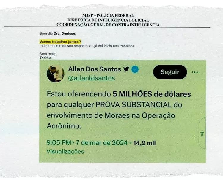 E-mail enviado por criminoso a delegada expõe print de post do blogueiro bolsonarista Allan dos Santos. Foto: Reprodução
