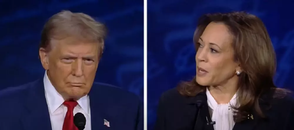 Donald Trump e Kamala Harris em debate – Reprodução/Record News