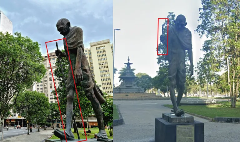 A estátua, antes e depois do vandalismo