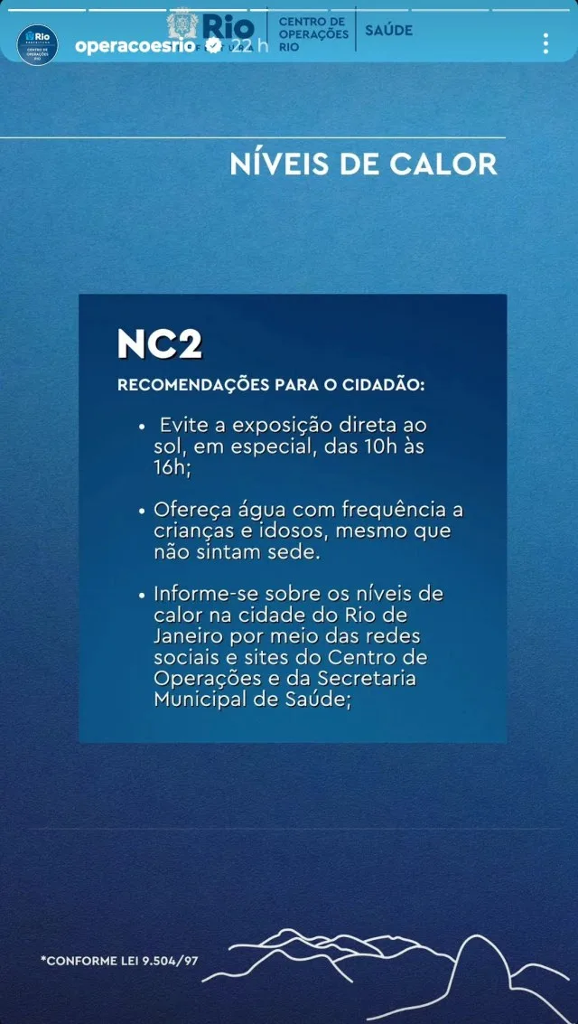 Em 26 de setembro, prefeitura publicou aviso de que a cidade havia sido classificada como nível de calor 2, assim como recomendações para as altas temperaturas