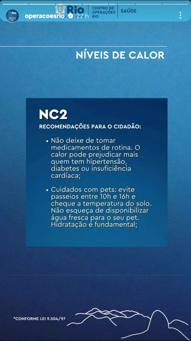 Em 26 de setembro, prefeitura publicou aviso de que a cidade havia sido classificada como nível de calor 2, assim como recomendações para as altas temperaturas